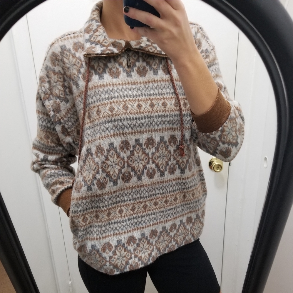 Vintage Zipneck Nordic Pattern Turtleneck Fleece